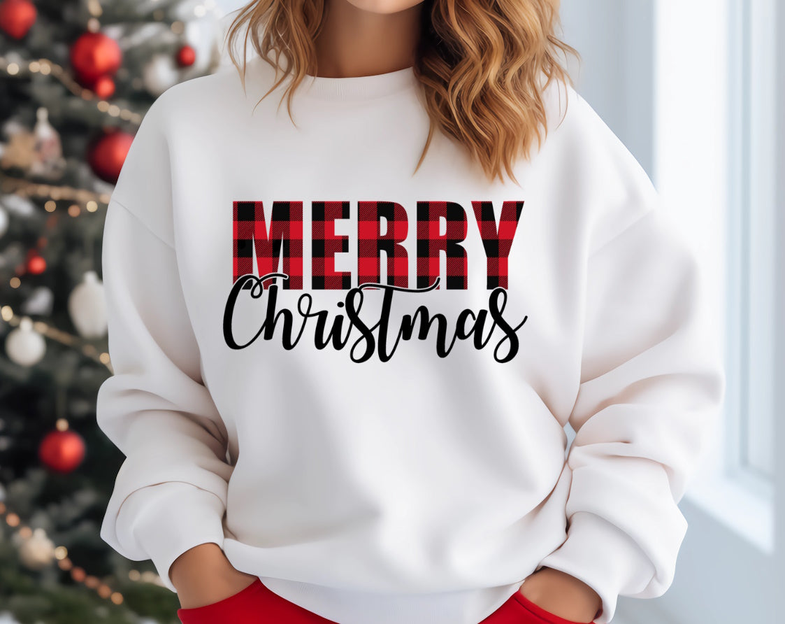 Merry Christmas Plaid Crewneck Sweatshirt