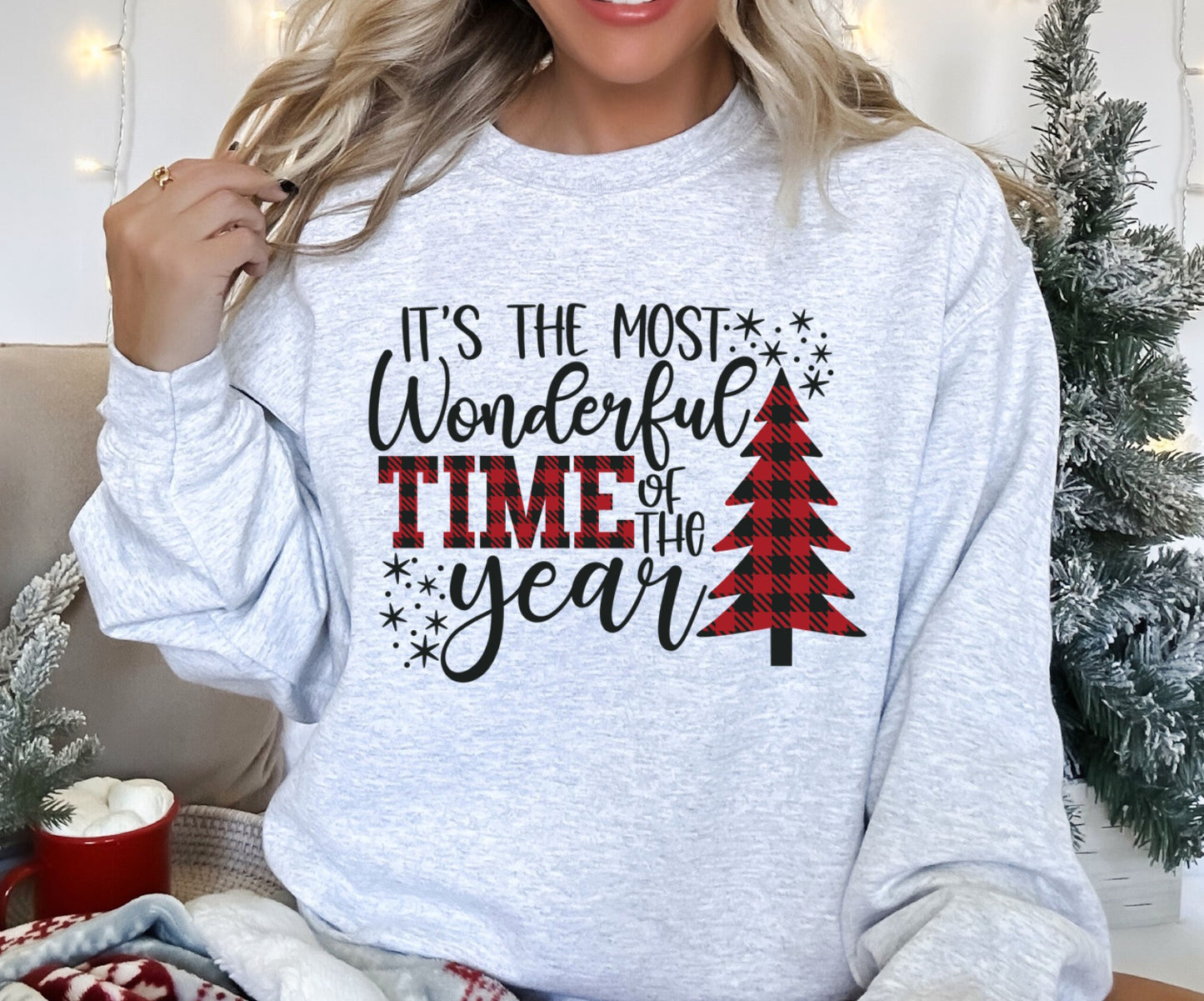 Most Wonderful Time Of The Year Plaid Crewneck Sweatshirt