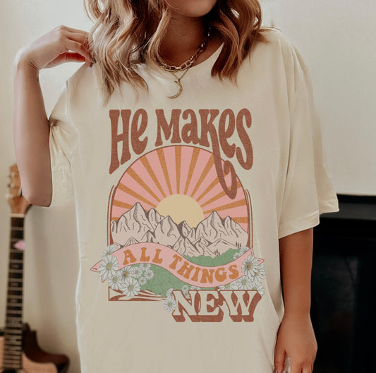 He Makes All Things New Retro Christian T-shirt