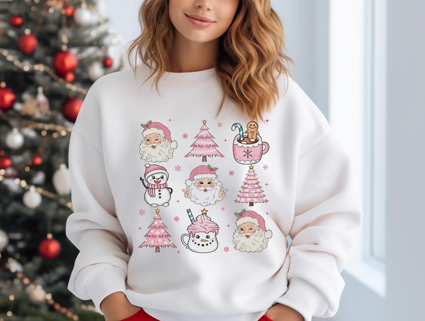 Retro Pink Christmas Santa Crewneck Sweatshirt