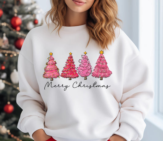 Pink Trees Merry Christmas Crewneck Sweatshirt