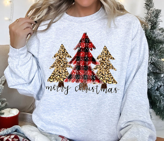 Plaid Leopard Tree Christmas Crewneck Sweatshirt