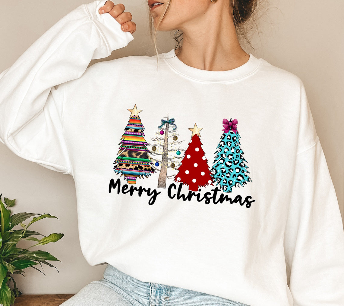 Merry Christmas Serape Trees Crewneck Sweatshirt