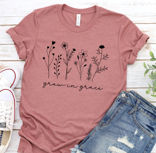 Grow In Grace Wildflowers Christian T-Shirt