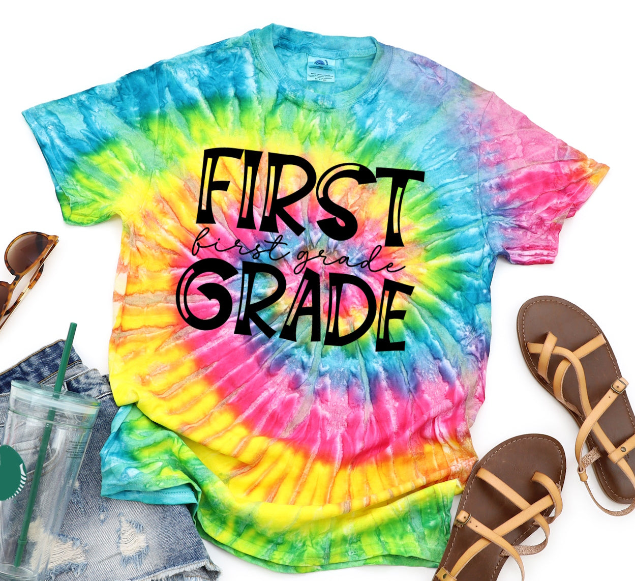 First Grade Back To School Teacher Shirt Tie Dye Graphic Tee T-Shirt