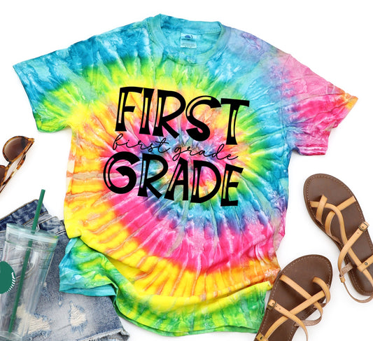 First Grade Back To School Teacher Shirt Tie Dye Graphic Tee T-Shirt