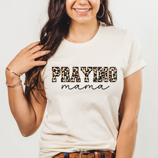 Praying Mama Leopard Print Christian T-shirt