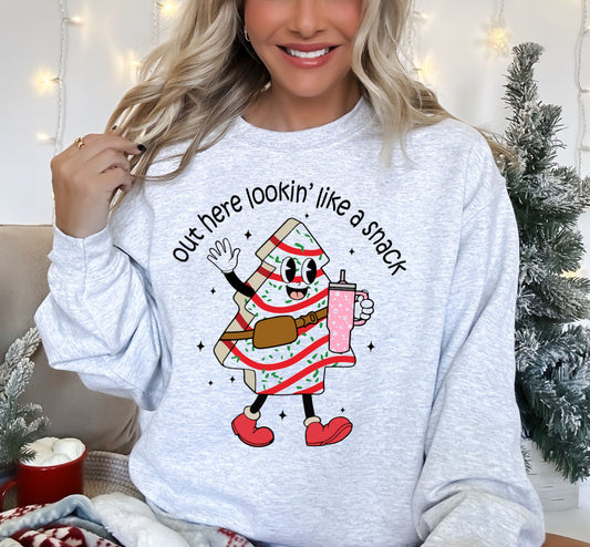 Out Here Lookin Like A Snack Funny Bougee Christmas Cake Crewneck Sweatshirt