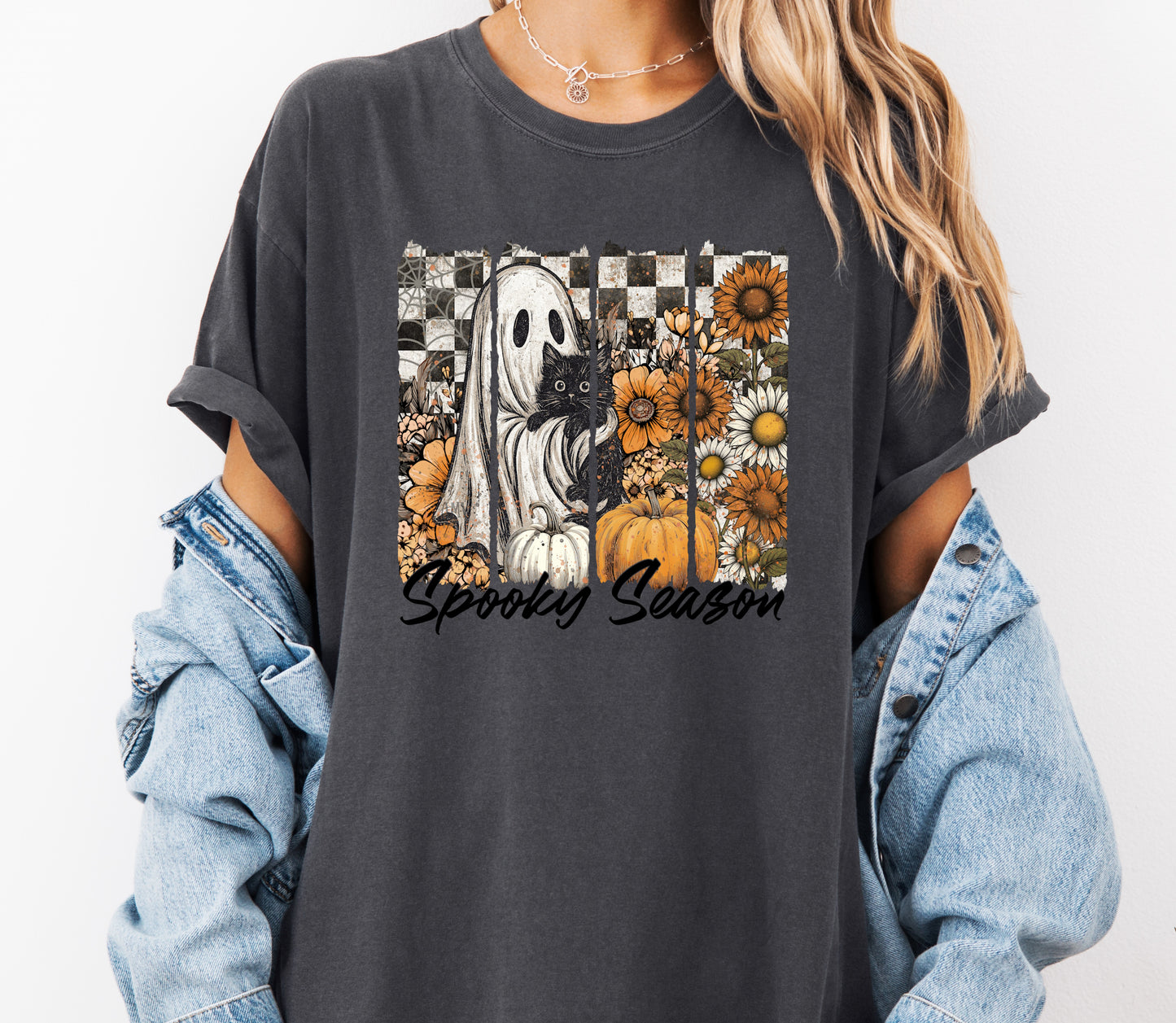 Spooky Season Halloween Comfort Colors® T-shirt, Cute Halloween Ghost Cat Tee, Fall Autumn Shirt