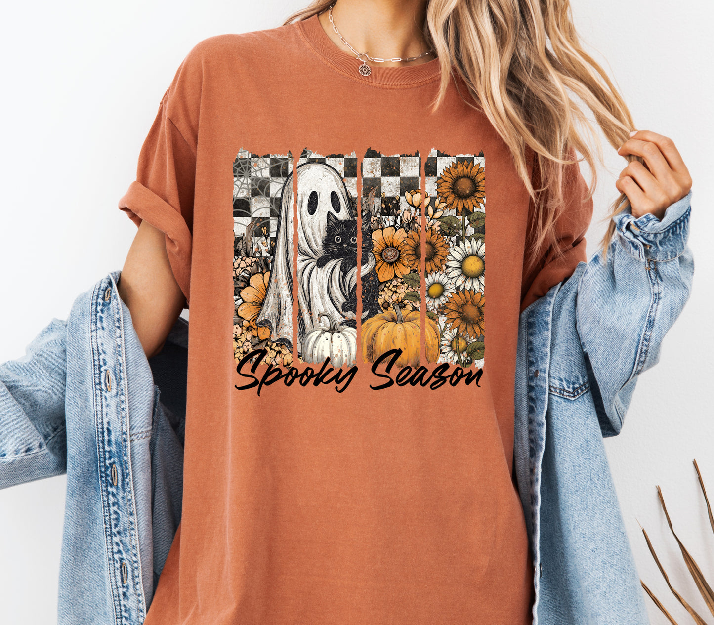 Spooky Season Halloween Comfort Colors® T-shirt, Cute Halloween Ghost Cat Tee, Fall Autumn Shirt