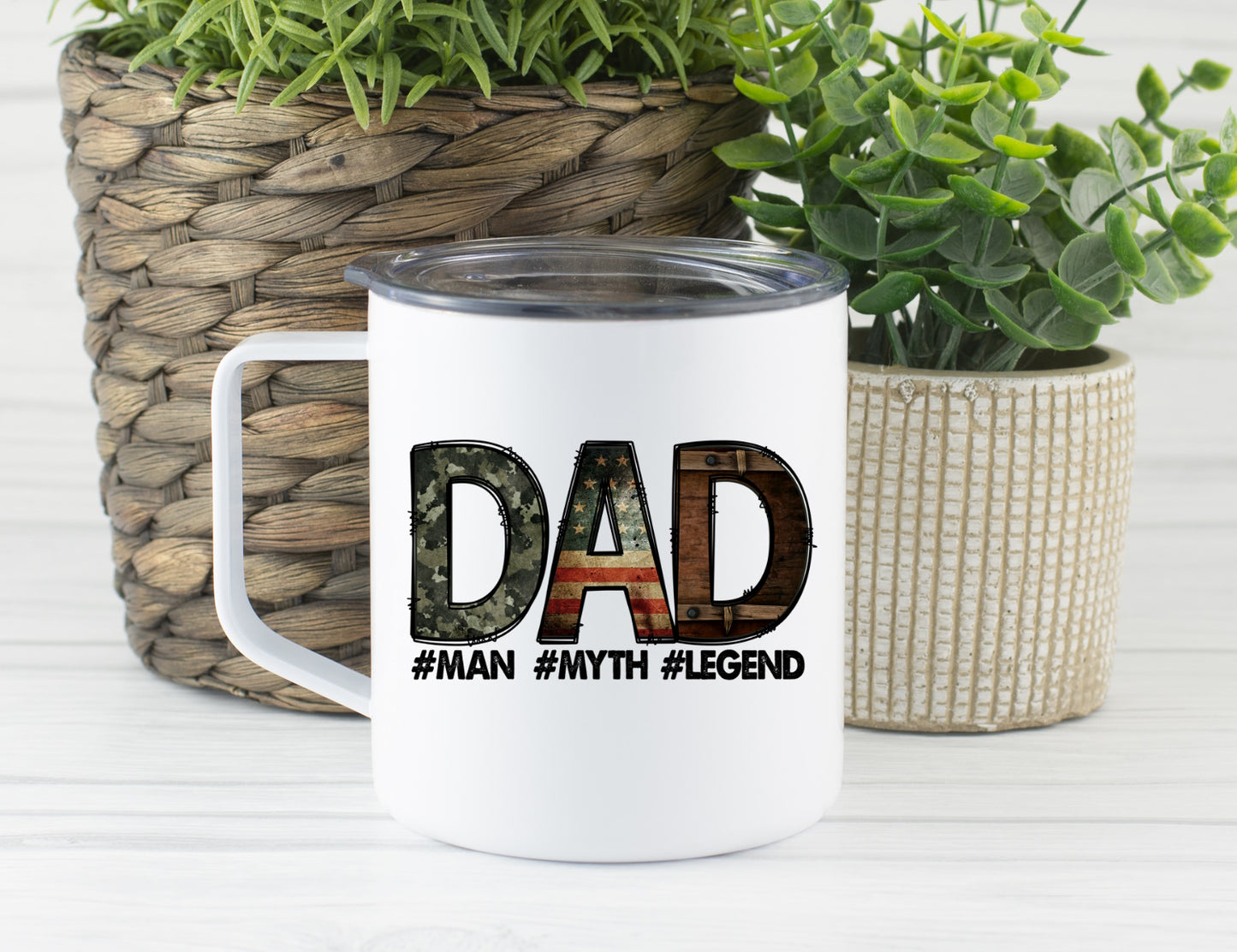 American Flag Father's Day Mug, Man Myth Legend Travel Cup, Coffee Stainless Steel Mug With Lid