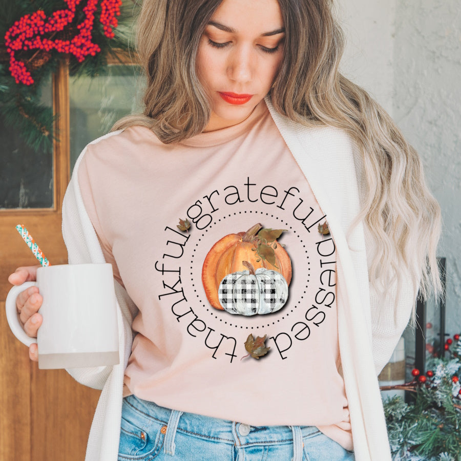 Thankful Grateful Blessed Pumpkin Fall T-shirt