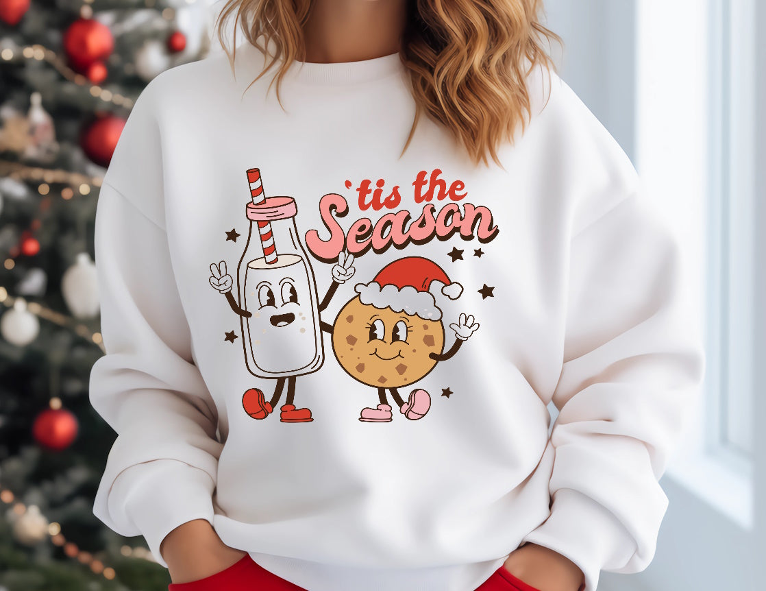 Tis The Season Retro Milk Cookie Christmas Crewneck Sweatshirt