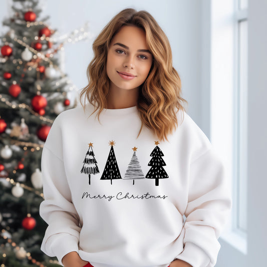 Modern Trees Merry Christmas Crewneck Sweatshirt