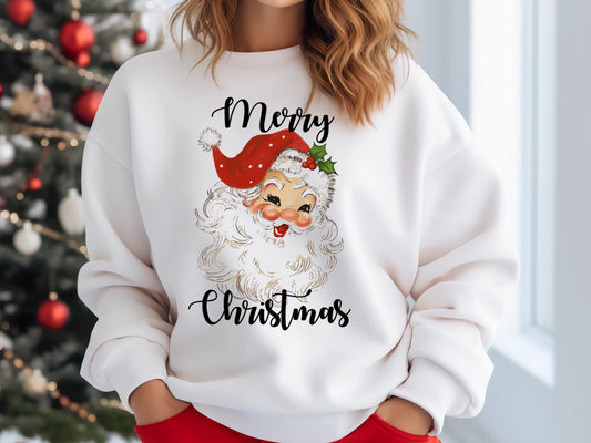 Vintage Retro Santa Merry Christmas Crewneck Sweatshirt