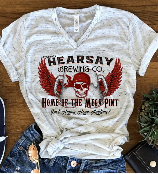 That's Hearsay Brewing Company It's Happy Hour Anytime Unisex V Neck T-Shirt