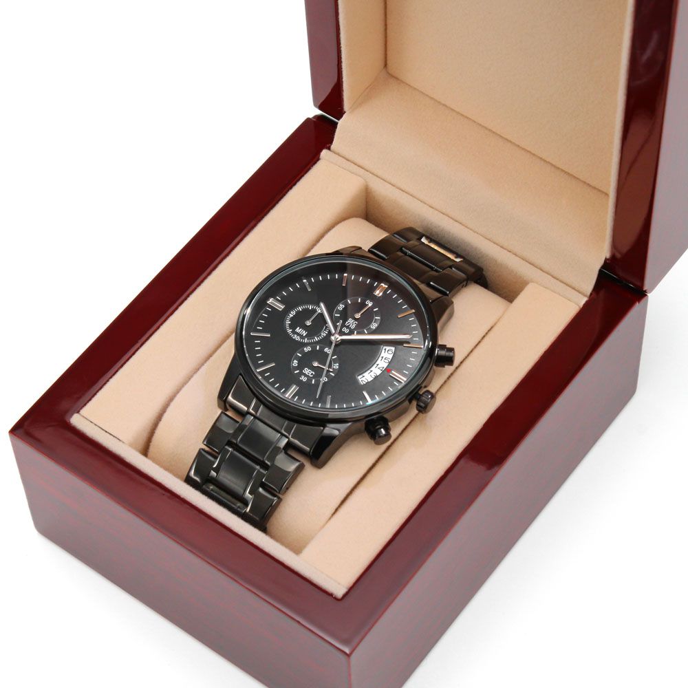 Custom Engraved Black Chronograph Watch