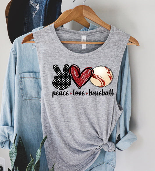 Peace Love Baseball Muscle Tank Shirt