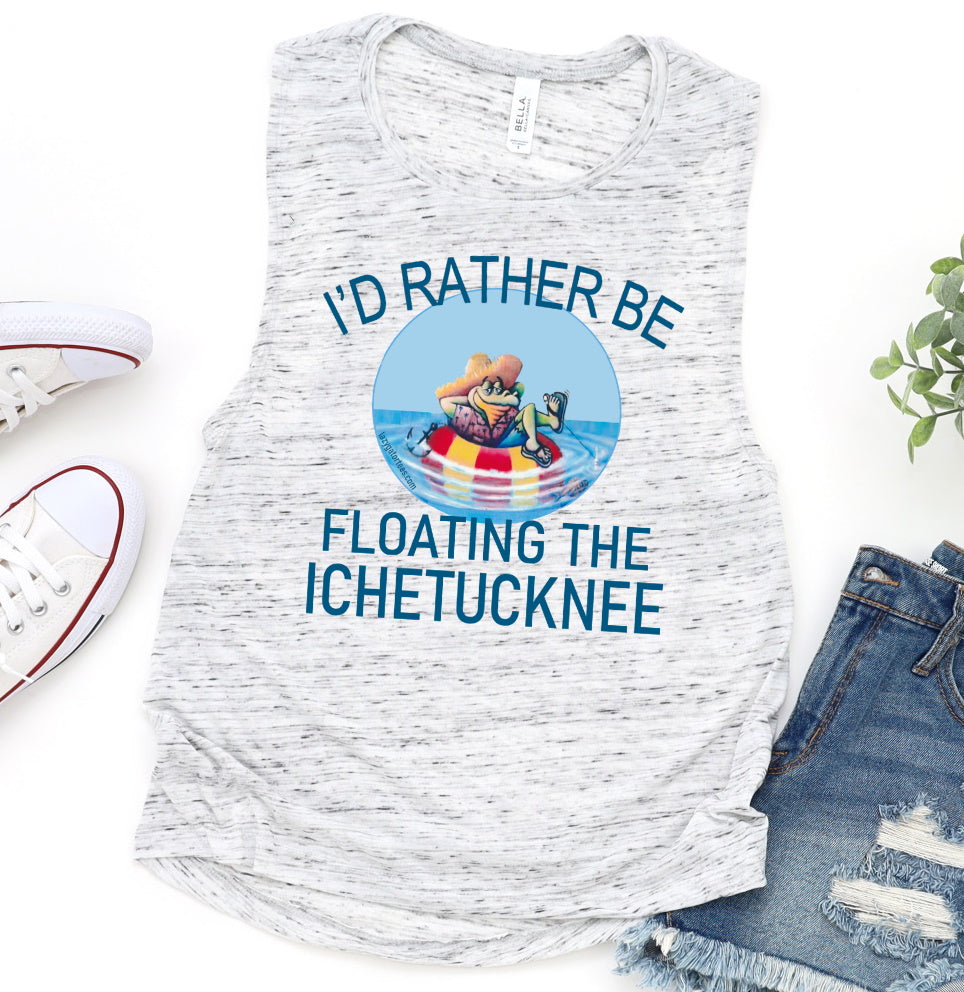 I'd Rather Be Floating The Ichetucknee Novelty Women’s Flowy Scoop Comfy Muscle Tank Shirt