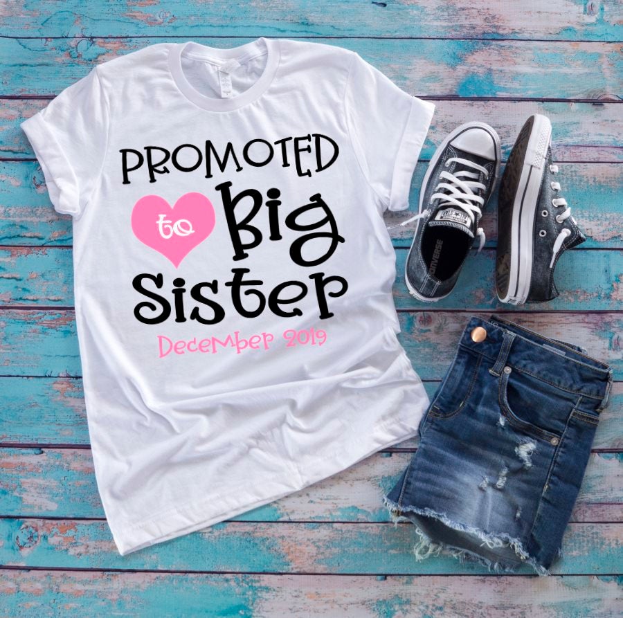Promoted to Big Sister Heart Pregnancy Announcement Personalized T Shirt