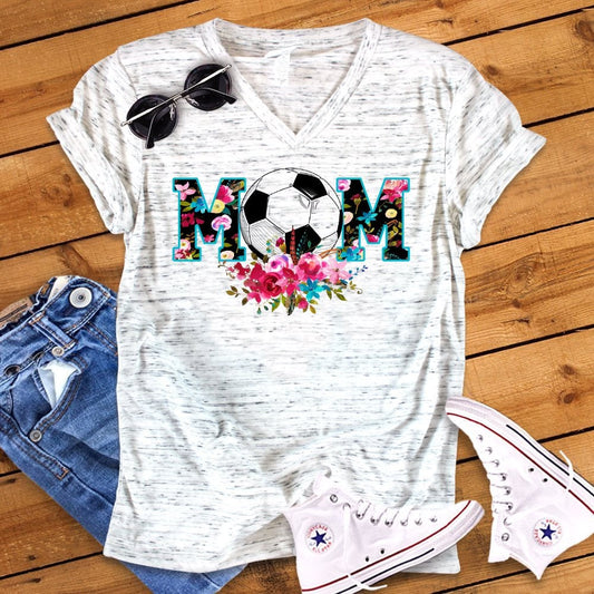 Soccer Mom Floral Watercolor Boho Unisex V Neck Graphic Tee T-Shirt
