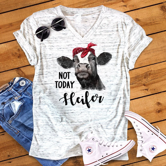 Not Today Heifer Funny Cow Bella White Marble Unisex V Neck T-Shirt