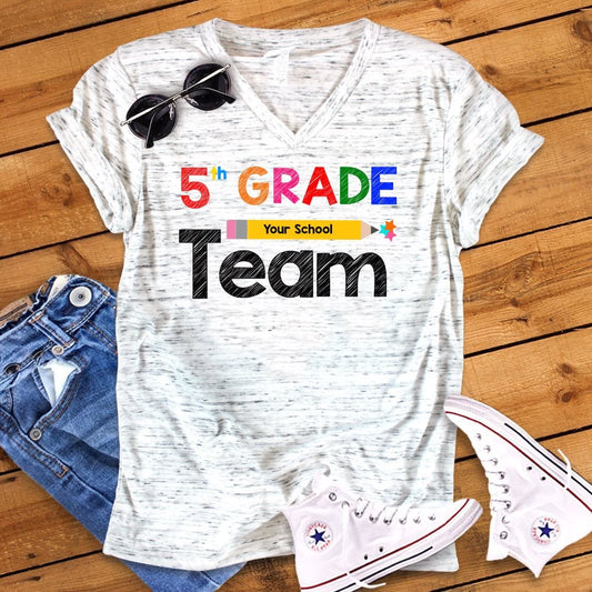 5th Grade Team Back To School Fifth Grade Teacher Novelty Graphic Unisex V Neck Graphic Tee T-Shirt