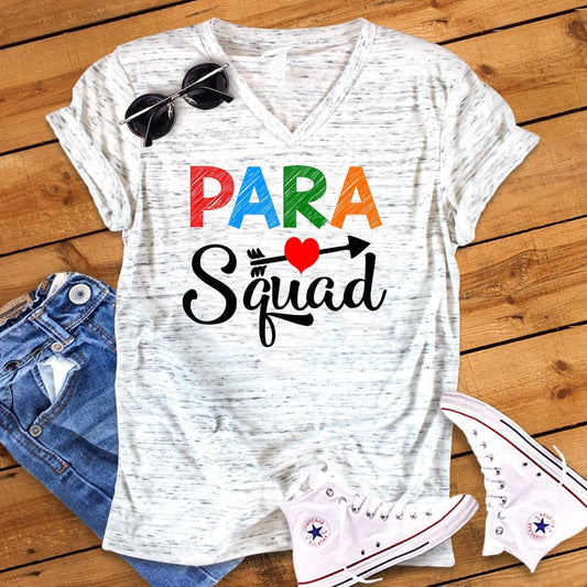 Para Squad Back To School Paraprofessional Teacher Novelty Graphic Unisex V Neck Graphic Tee T-Shirt