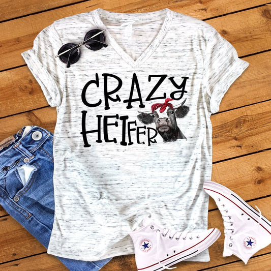 Crazy Heifer Funny Cow Bella White Marble Unisex V Neck T-Shirt