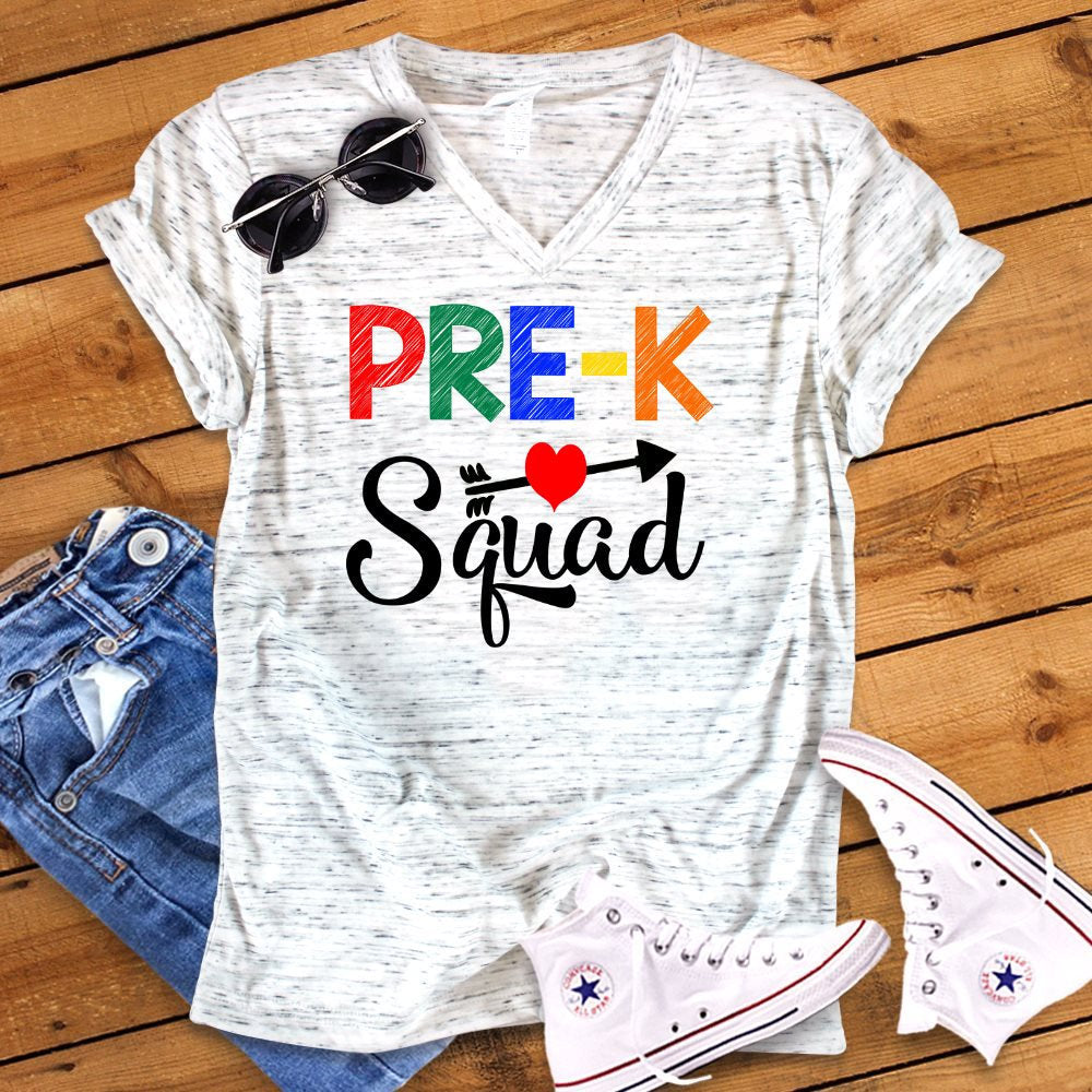 Pre-K Squad Back To School Pre Kindergarten Teacher Novelty Graphic Unisex V Neck Graphic Tee T-Shirt