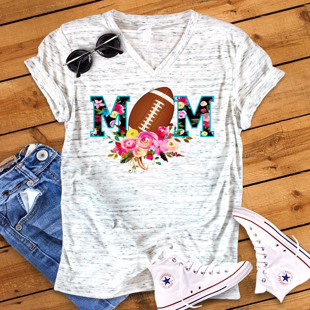 Football Mom Floral Watercolor Boho Unisex V Neck Graphic Tee T-Shirt