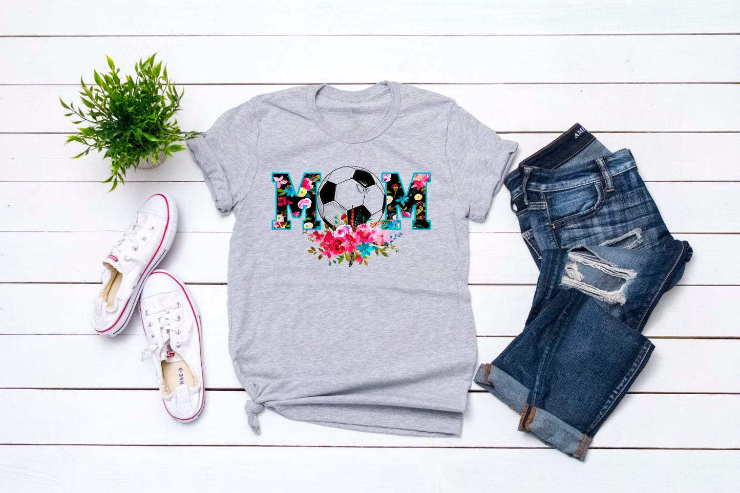 Soccer Mom Floral Watercolor Boho Unisex Sport Grey Graphic Tee T-Shirt