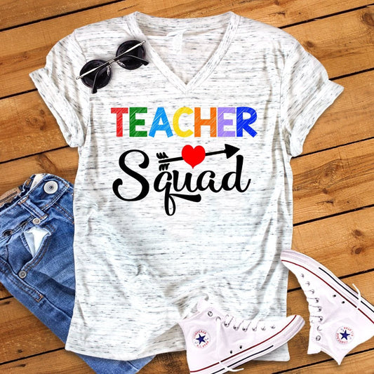 Teacher Squad Back To School Paraprofessional Teacher Novelty Graphic Unisex V Neck Graphic Tee T-Shirt