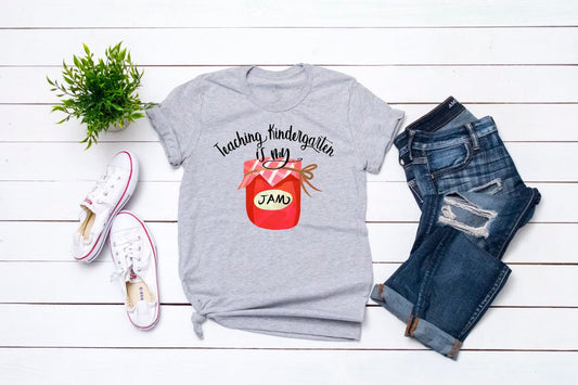 Teaching Kindergarten Is My Jam Back To School Teacher Novelty Graphic Unisex Graphic Tee T-Shirt