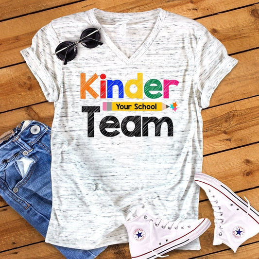 Kinder Team Personalized Kindergarten Teacher V-Neck Shirt