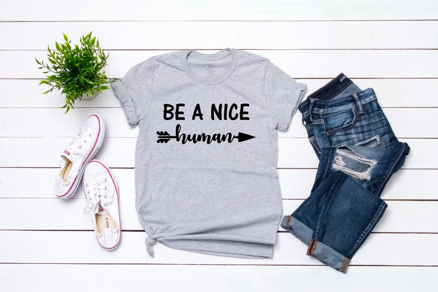 Be A Nice Human Positive Teacher Anti Bully Inspirational Unisex Grey Graphic Tee T-Shirt