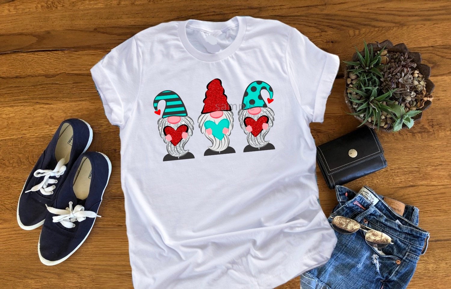 Valentines Gnomes Love Hearts Valentine&#39;s Day Adult Shirt Unisex White T-Shirt