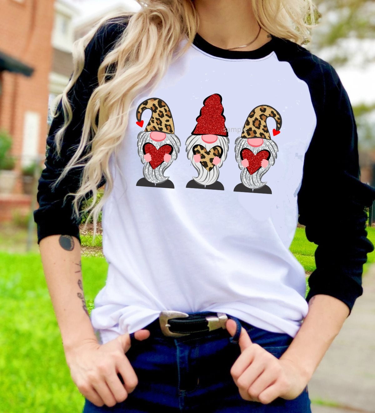 Valentines Leopard Gnomes Hearts Valentine&#39;s Day Tee Raglan shirt