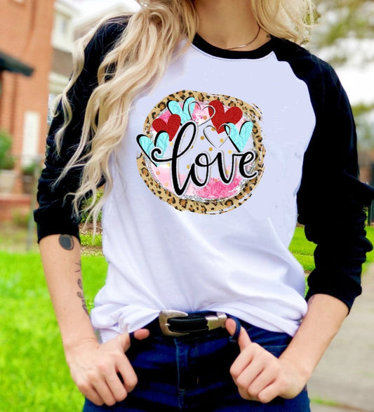 Valentines Leopard Love Hearts Valentine&#39;s Day Tee Raglan shirt