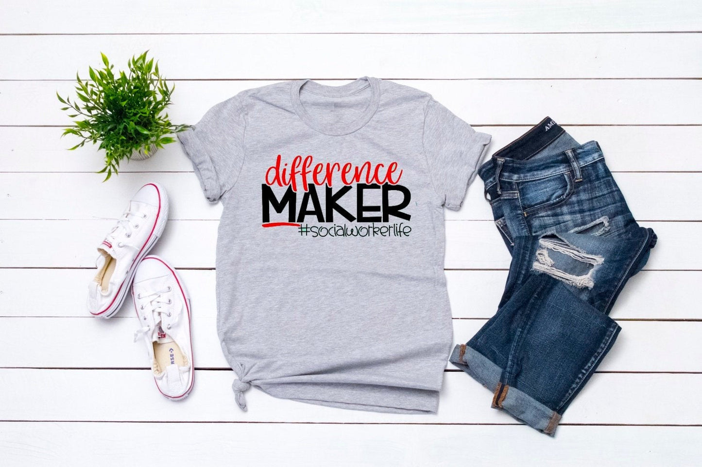 Difference Maker Social Worker Life Inspirational Unisex Grey Graphic Tee T-Shirt