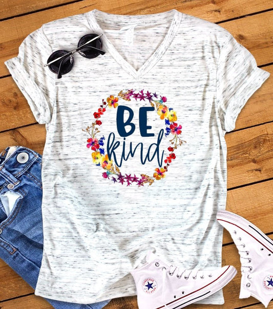 Be Kind Positive Teacher Anti Bully Inspirational Unisex V Neck Graphic Tee T-Shirt