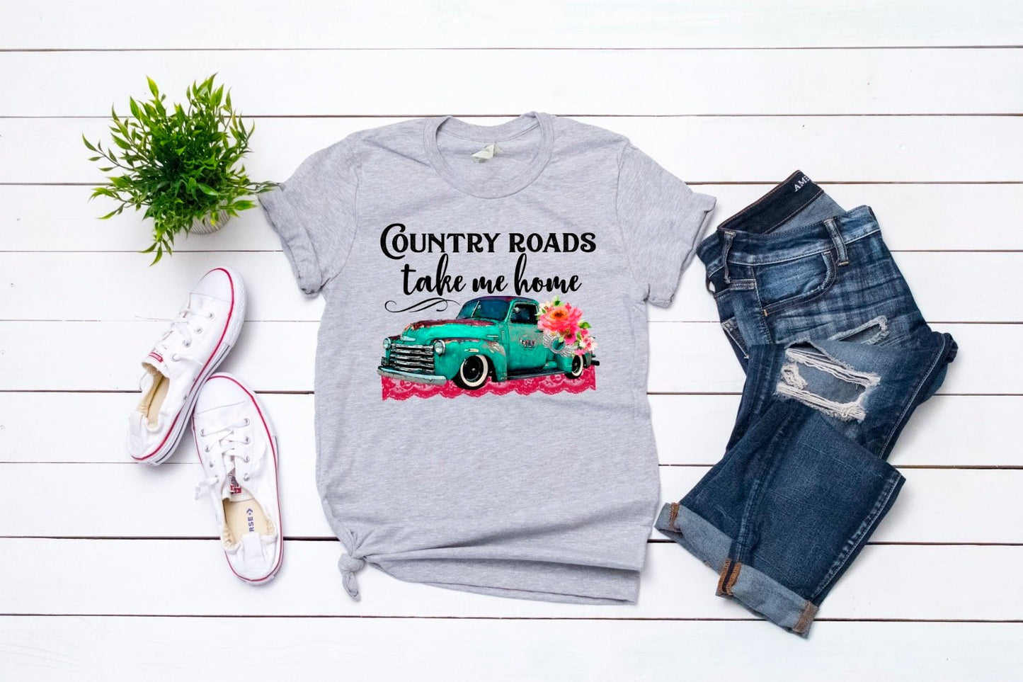 Country Roads Take Me Home Vintage Truck Unisex Sport Grey T-Shirt