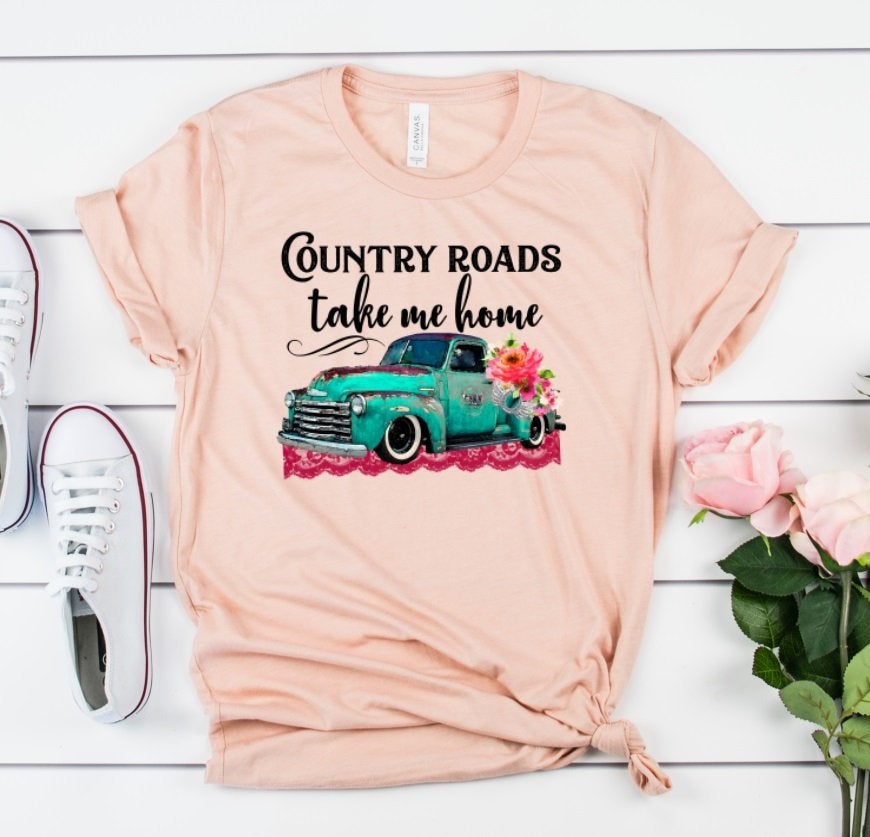 Country Roads Take Me Home, Old Vintage Truck Novelty T-Shirt