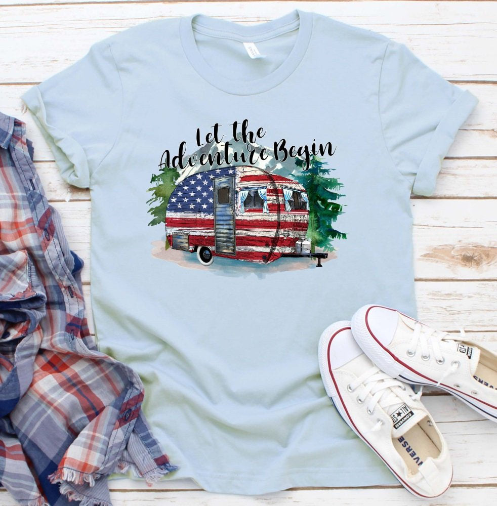 Let The Adventure Begin Camper Camping RV Floral Watercolor Novelty T-Shirt