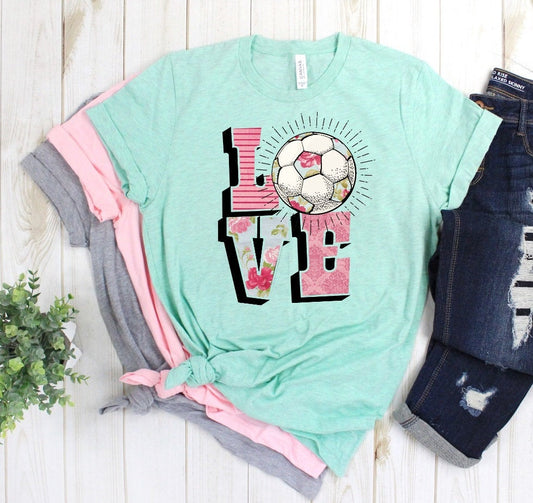 Soccer Love Floral Soccer Player Girls Sports Novelty T-Shirt