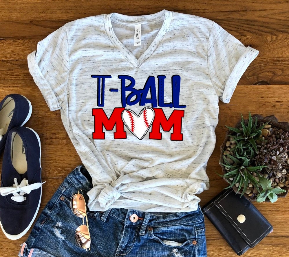 T-Ball Mom Baseball Mom Unisex V Neck Graphic Tee T-Shirt