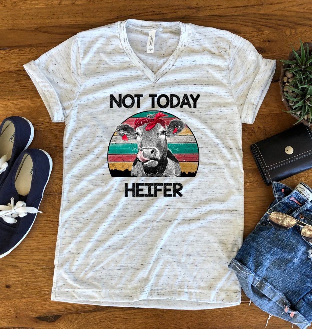 Not Today Heifer Bandanna Funny Cow Bella White Marble Unisex V Neck T-Shirt