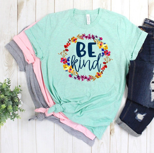 Be Kind Floral Positive Message Inspirational Anti Bully Teacher Novelty T-Shirt