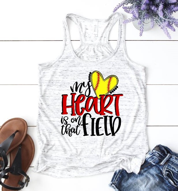 My Heart Is On That Field Softball Mom Woman&#39;s Novelty Tank Top T-Shirt