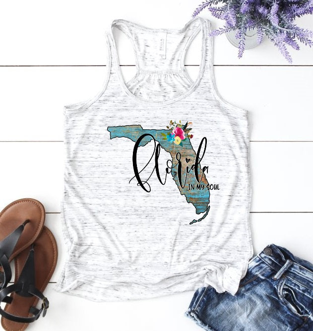 Florida In My Soul Watercolor Woman&#39;s Novelty Tank Top T-Shirt